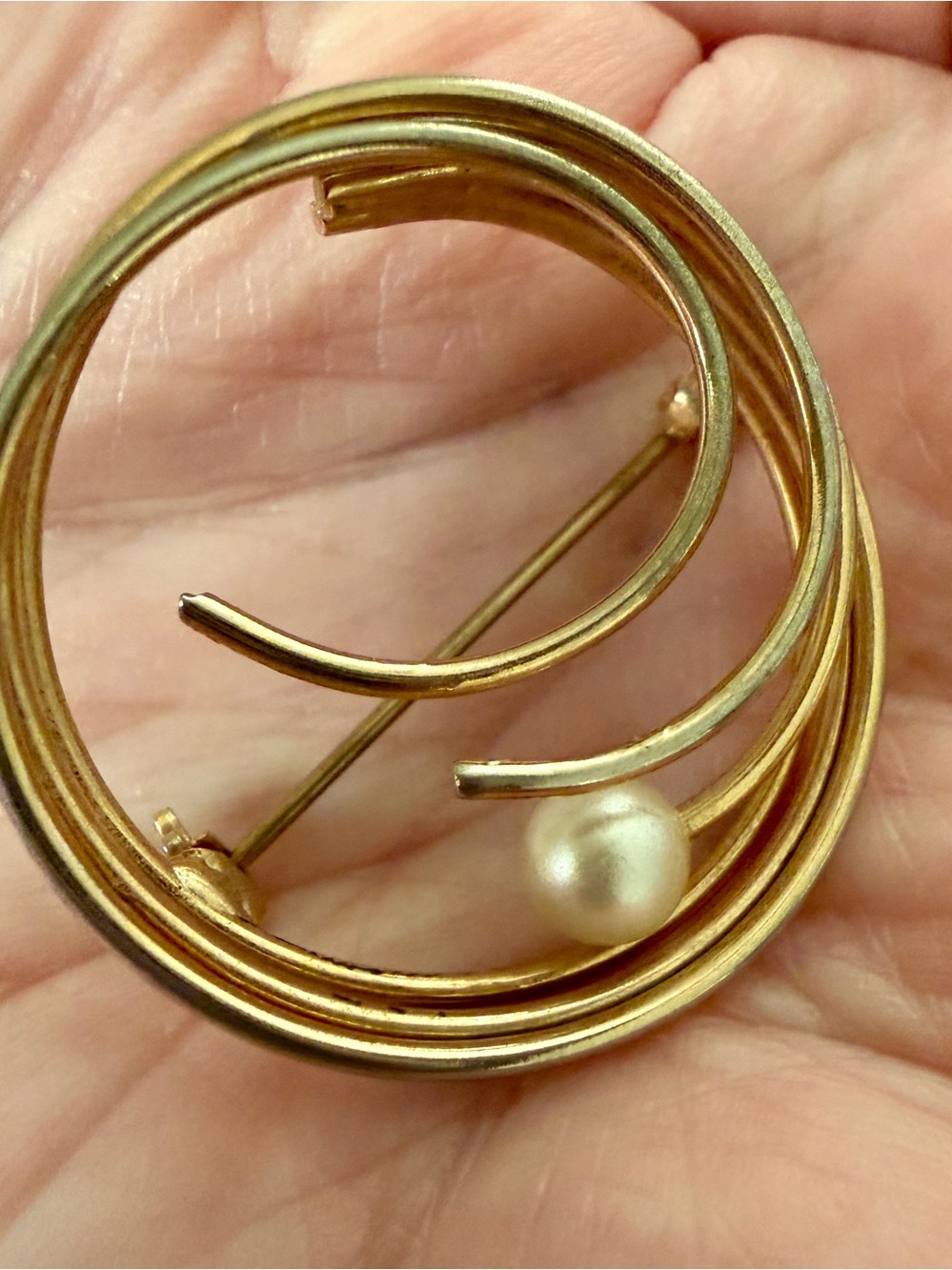 Gold Spiral Pearl Brooch - Women's Jewelry